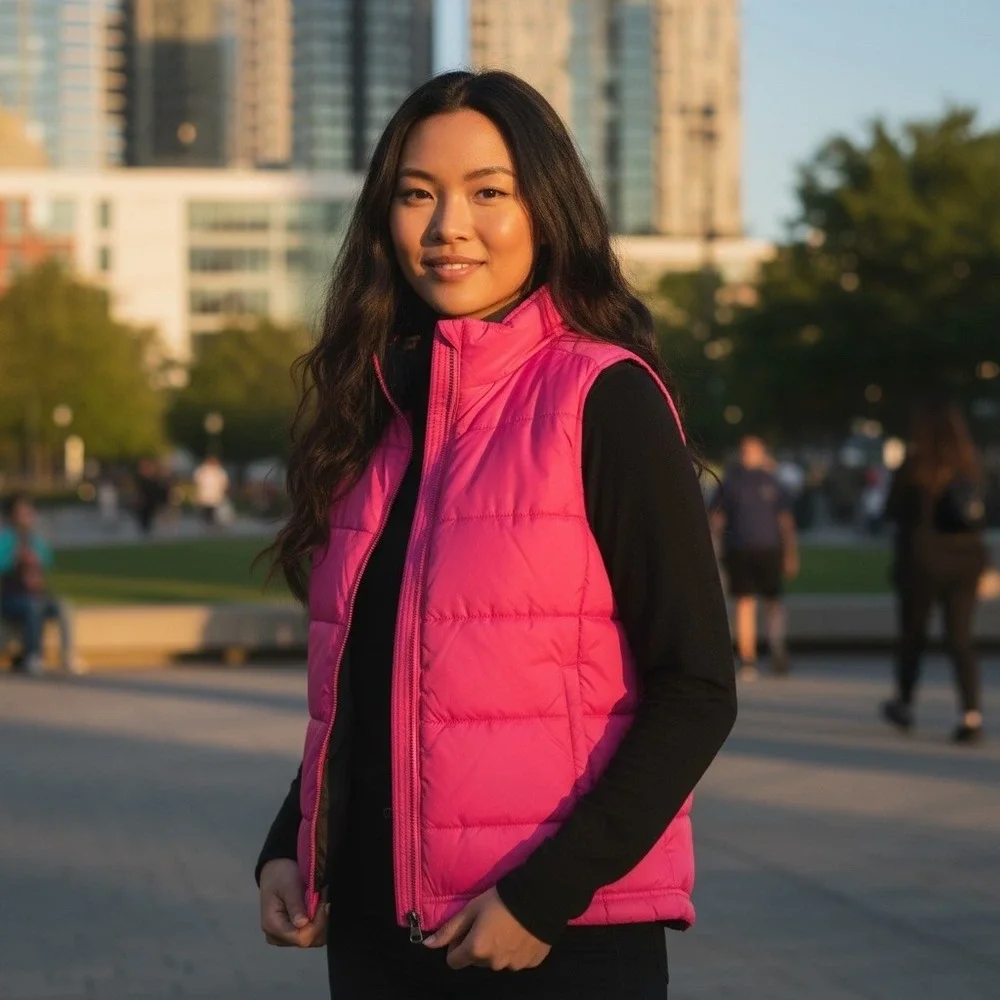 Champion Puffer Vest Womens Sz  L Pink Sleeveless Zip Front Lightweight Layering - Picture 2 of 8